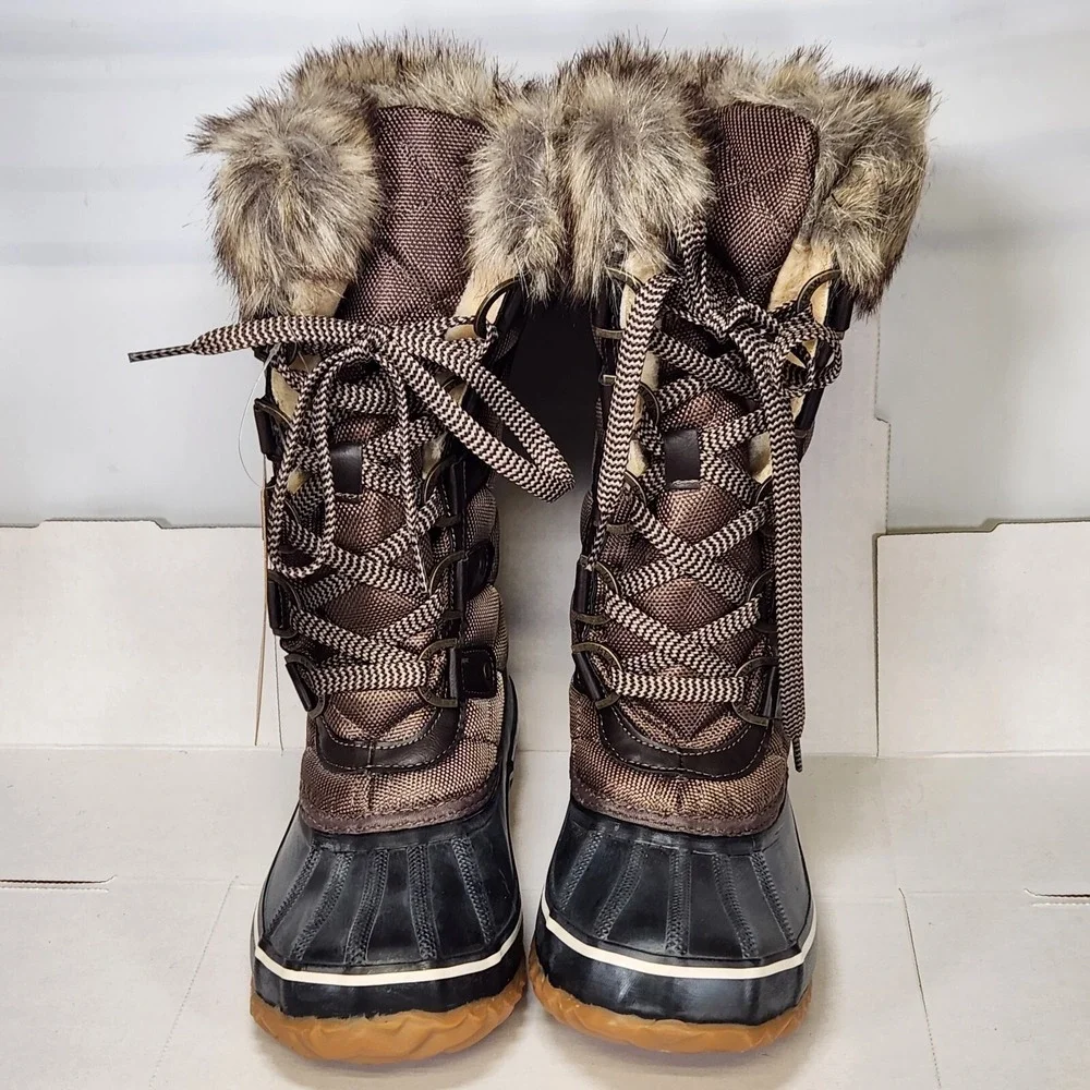 Bearpaw McKinley Boots Women Size 5 Brown Waterproof Insulated Winter Faux Fur